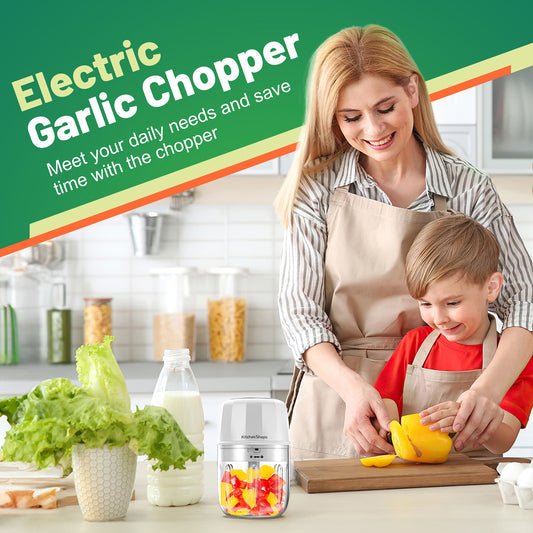 Electric Garlic Chopper, 300ML Portable Cordless Mini Food Processor, Rechargeable Vegetable Chopper Blender for Nuts Chili Onion Minced Meat and Spices (White)