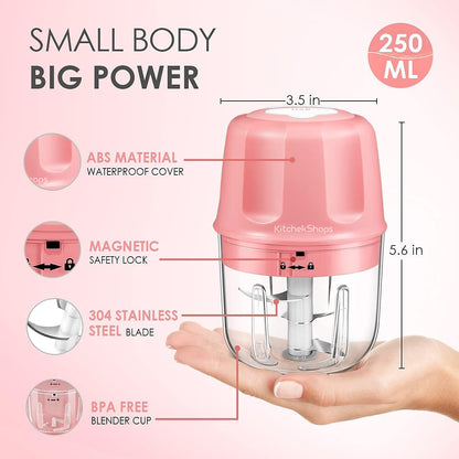 Electric Garlic Chopper, 300ML Portable Cordless Mini Food Processor, Rechargeable Vegetable Chopper Blender for Nuts Chili Onion Minced Meat and Spices (Pink)